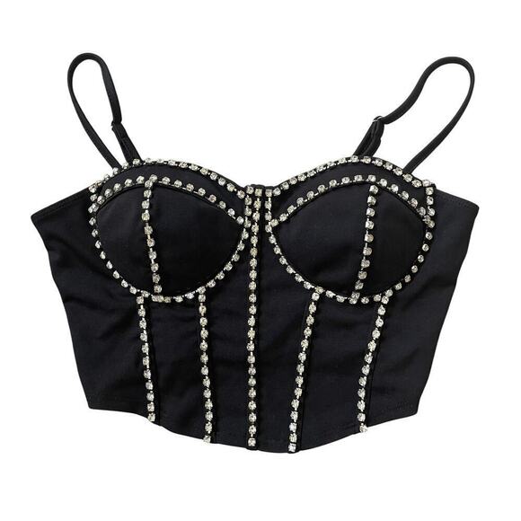 Julia by Love Tops - Julia by Love I Rhinestone Bustier Top M | Corset Crop, Padded, Party, Glam Y2K